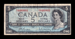 Canadá 5 Dollars Elizabeth II 1954 Pick 77b Mbc Vf - Kanada