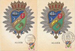 " BLASON D'ALGER " Sur 2 Cartes (1 Maximum Et 1 Commémorative) De 1961. N° YT 1232 Parfait état CM à Saisir !!! - Autres & Non Classés