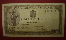 Banknotes ROMANIA  500 Lei Fine  1940 BANCA NATIONALA A ROMANIEI CINCI SUTE LEi 	P# 51 - Rumania