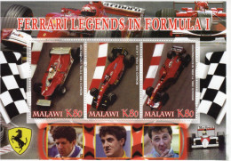 Malawi - FERRARI Legends In Formula 1 - Schumacher-Alesi-Scheckter - 3v Sheet -  MNH/Mint/Neuf - Automovilismo