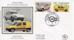 France - Envelope Prémier Jour -'Utilitaires Et Grandes Echelles' -  Citroen Ambulance-Renault Voiture Postale  -   FDC - Camions