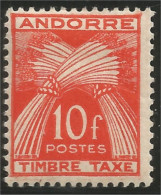 140 Andorre Taxe Yv 30 CHIFFRE-TAXE 10f MH * Neuf (ANF-152) - Unused Stamps