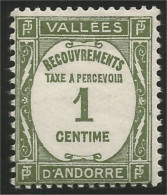 140 Andorre Taxe Yv 9 Recouvrements 1c MH * Neuf (ANF-147) - Neufs