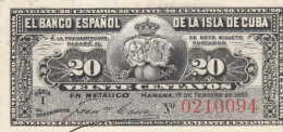 CRBX0330 BILLETE CUBA 20 CENTAVOS 1897 SIN CIRCULAR - Altri – America