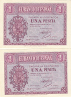 CRBS0958 PAREJA CORRELATIVA BILLETES ESPAÑA 1 PESETA 1937 SERIE E SIN CIRCULAR - Andere & Zonder Classificatie