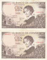 CRBS0966 PAREJA CORRELATIVA BILLETES ESPAÑA 100 PESETAS 1965 SIN SERIE - Autres & Non Classés