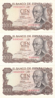 CRBP0011 TRIO  BILLETES ESPAÑA 100 PESETAS 1970 CAPICUA LOS TRES SIN CIRCULAR - Otros & Sin Clasificación