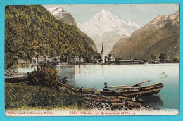 * Flüelen (Uri - Suisse - Schweiz) * (Verlag Von J.J. Baumann 1654) Bristenstock 3074 M, Lac, étang, Couleur, Bateau - Flüelen