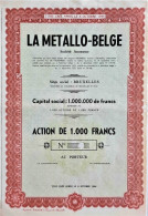 S.A. La Metallo-Belge  Action De 1000 Francs (1955) - Unissued - Industrie