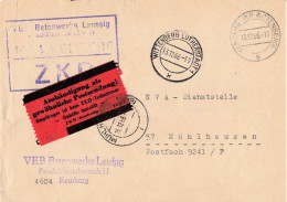 DDR Brief ZKD Gewöhn. Postdsendung Betonwerke Laussig Kemberg 1966 - Zentraler Kurierdienst