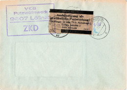 DDR Brief ZKD Gewöhn. Postdsendung VEB Putzwollewerk Lößnitz 1965 - Zentraler Kurierdienst