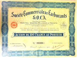 Société Commerciale Carburants - Action De 100 Fr - Paris - 1926 - Industrie