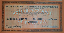 Hotels Modernes De Provence - Nimes - 1950 - Action De 2500 Francs - Toerisme