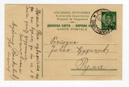 1938. KINGDOM OF YUGOSLAVIA,SERBIA,GRGUREVCI TO RUMA,STATIONERY CARD,USED - Postwaardestukken