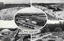 SOUTHPORT, LANCASHIRE, MULTIPLE VIEWS, ARCHITECTURE, POOL, PARK, GARDENS, CARS, ENGLAND, UNITED KINGDOM, POSTCARD - Southport