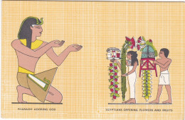 EG038 OEUVRE - PEINTURE REPRESENTANT LES OFFRANDES DE FLEURS ET DE FRUITS - PHARAON EN ADORATION DEVANT UN DIEU - Musées