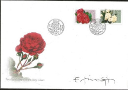 Norway 2003 Roses Mi 1455-1456  FDC   With Sign Of Designer  Enzo Finger - Lettres & Documents