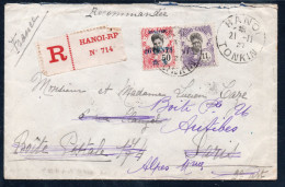Lettre Recommandée Cachetée N° 714 HANOI - PARIS - ANTIBES - Année 1927 - Altri - Asia