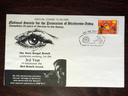 INDIA  SPECIAL COVER AND CANCELLATION 1991 YEAR BLINDNESS BLIND OPHTHALMOLOGY HEALTH MEDICINE STAMPS - Storia Postale