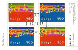 Norway Norge 1998 Christmas - Music Bloc Mi 1297-1298 2 Pairs Cancelled First Day - Used Stamps