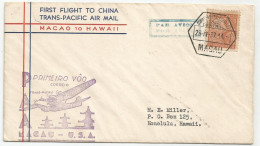 Macau Macao China First Flight Cover To Hawaii USA 1937 Honolulu - Luftpost