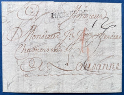 Lettre 18 MARS 1782 De MULHOUSE Marque " HABSHEIM " Lenain N°2 Pour LAUSANNE / SUISSE SUPERBE Signé BAUDOT - 1701-1800: Precursors XVIII