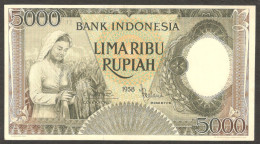 Indonesia 5000 5,000 Rupiah Woman In Ricefield P-63 1958 AUNC - Indonesië