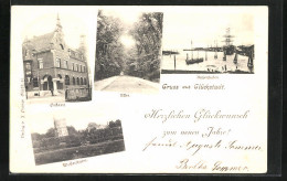 AK Glückstadt, Postamt, Wasserturm, Aussenhafen  - Glueckstadt