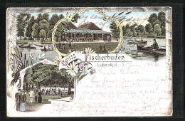 Lithographie Lübeck, Gasthaus Fischerbuden  - Luebeck