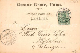 73689950 Unna Korrespondenzkarte Gustav Grote Export Deutsche Reichspost Unna - Unna