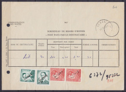 Bordereau De Remise D'envoi - Affr. 2x N°435B + 2x N°1066 Surch. "T" Càd GENVAL /29-12-1965 - 1953-1972 Lunettes