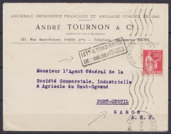 L. "Imprimerie André Tournon" Affr. 50c Flam. "PARIS 35 /31 X 1934/ R.CAMBON" Pour PORT-GENTIL (Gabon A.E.F.) - Griffe [ - Storia Postale