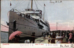 ! Alte Ansichtskarte Trieste , Adria, Ship Thalia, Molo San Carlo, Schiff, Dampfer, 1908 - Trieste (Triest)