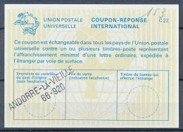 BF0438 / ANDORRA  -  ANDORRE-LA-VIEILLE   -   Type La22   -   Reply Coupon Reponse - Stamped Stationery & Prêts-à-poster