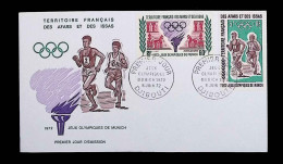 CL, FDC, 1 Er Jour, France, Territoire Français Des Afars Et Des Issas, Djibouti, 8 Juin 72,  Jeux Olympiques Munich - Lettres & Documents