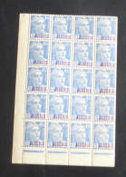 ALGERIE - 1945-47 - N°YT. 239 - Marianne De Gandon 4f50 Bleu - Bloc De 20 Bord De Feuille - Neuf Luxe ** / MNH - Neufs