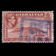 GIBRALTAR.1942.GVI.1d.red Brown.SG 122b.USED.Wnk Sideways Perf 13 - Gibraltar