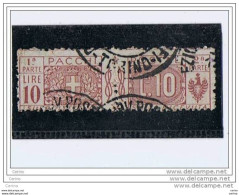 REGNO:  1921  PACCHI  POSTALI  STEMMA/CIFRA  -  £. 10  BRUNO LILLA  US. -  SASS. 16 A - Pacchi Postali