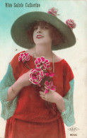 FETES - VOEUX - Sainte Catherine - Femme Tenant Un Bouquet De Fleur - Vive Sainte Catherine - Carte Postale Ancienne - Santa Caterina