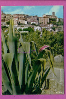 FAYENCE 83 - Vue Generale Du Village Ville Devant Une Feuille De Cactus - Fayence