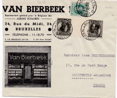 36112# TYPE COL FERME TETE BECHE INTERPANNEAUX LETTRE Obl BRUXELLES BRUSSEL 1937 SARREBOURG MOSELLE - Tête-bêche [KP] & Interpanneaux [KT]