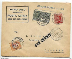 1° Volo Genova Palermo Del 13.4.26 - Poststempel (Flugzeuge)