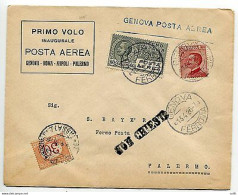 1° Volo Genova Palermo Del 13.4.26 - Marcophilie (Avions)