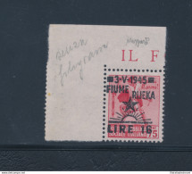 1945 Fiume, Occupazione Jugoslava, 16 Lire Su 75 Cent Rosa Carminio, Senza Filigrana Certificato Caffaz, MNH** Angolo Fo - Altri & Non Classificati