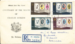 Saint Helena Island Registered FDC 9-6-1970 Charles Dickens Complete Set Of 4 With Cachet Sent To Canada - Sainte-Hélène