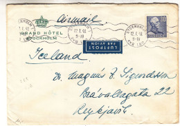 Suède - Lettre De 1948 - Oblit Stockholm - Exp Vers Reykjavik - Hôtel - - Cartas & Documentos