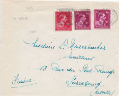 36134# ROI LEOPOLD III COL OUVERT LETTRE Obl BRUXELLES BRUSSEL 1954 SARREBOURG MOSELLE - 1936-1957 Collar Abierto