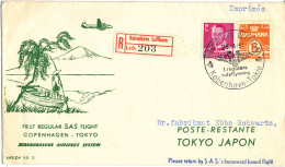 Denmark First SAS Flight Copenhagen - Tokyo 25-4-1951 Registered Cover - Briefe U. Dokumente