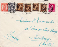 36135# ROI LEOPOLD III COL OUVERT Dont TETE BECHE LETTRE Obl BRUXELLES BRUSSEL 1952 SARREBOURG MOSELLE - Kopstaande [KP] & Tussenpanelen [KT]