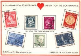 (RECTO / VERSO) SCANDINAVIE - SALUTATION - NORVEGE / SUEDE / FINLANDE & DANEMARK - TIMBRES SUR CARTE - PLI HORIZONTAL - Cartas & Documentos